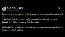 Tether CEO Slams BIS Over Tokenized Bank Deposit Push