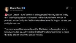 Thune to File Motion to Force September Vote on CLARITY Act